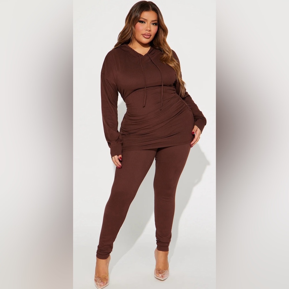 Fashion Nova Brown Hoodie & Legging Set | 3X | NWT | Cozy Stretch Lounge Set